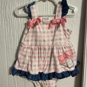 6-12 mo Pink Gingham Baby Baseball Romper Girl